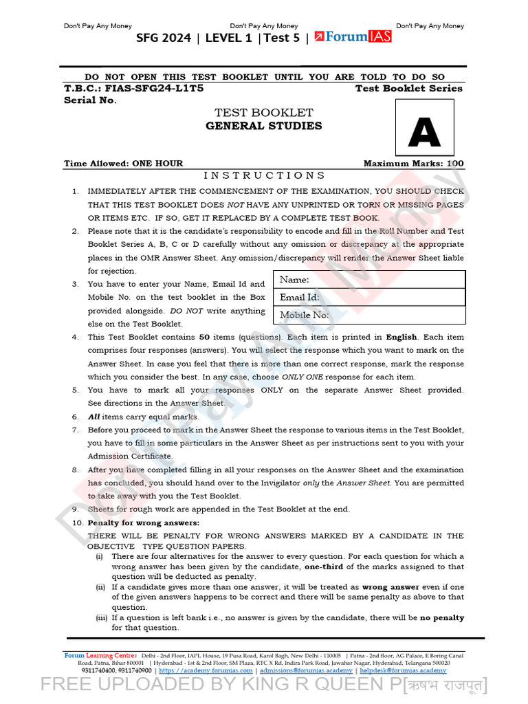 Sfg 2024 Level 1 Test 5 Qp Eng King R Queen P PDF Government Of 