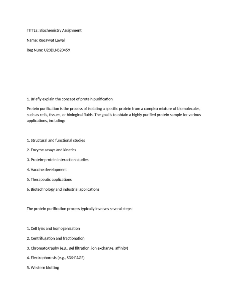Biochemistry Assignment | PDF | Protein Purification | Denaturation ...