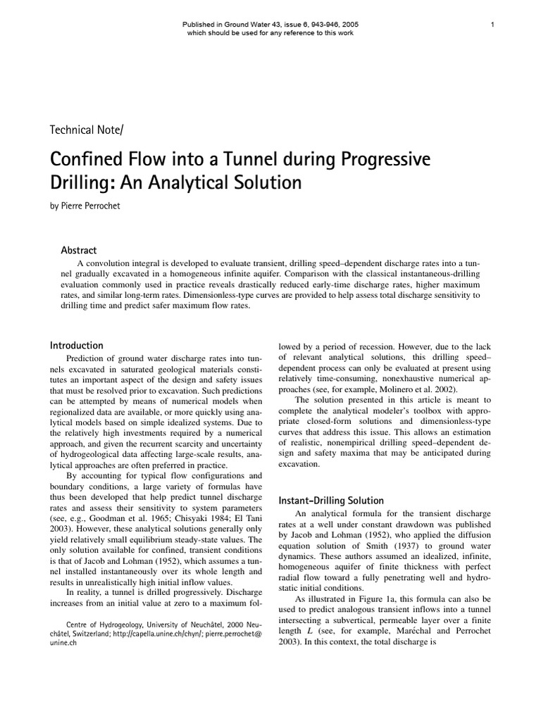 Confined Flow Analysis for Tunnel Drilling | PDF | Hydrogeology ...