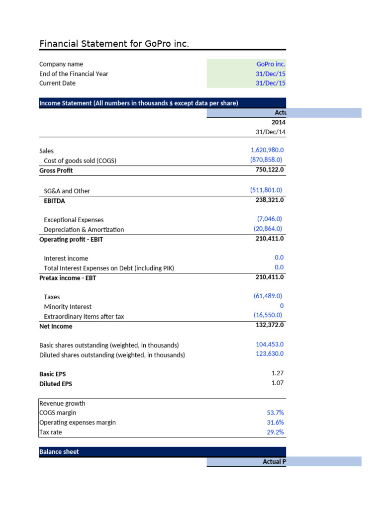 GoPro Inc. Financial Statement 2014 | PDF | Book Value | Equity (Finance)