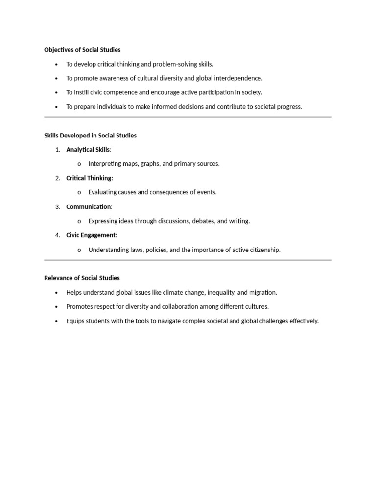 Objectives, Skills, and Relevance of Social Studies | PDF
