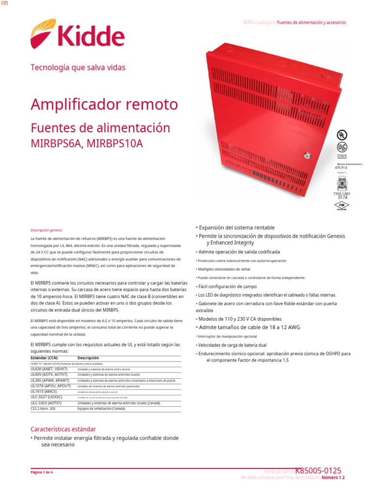 Fuente Booster NAC UL MIRBPS10A.en - Es | PDF | Fuente de alimentación ...