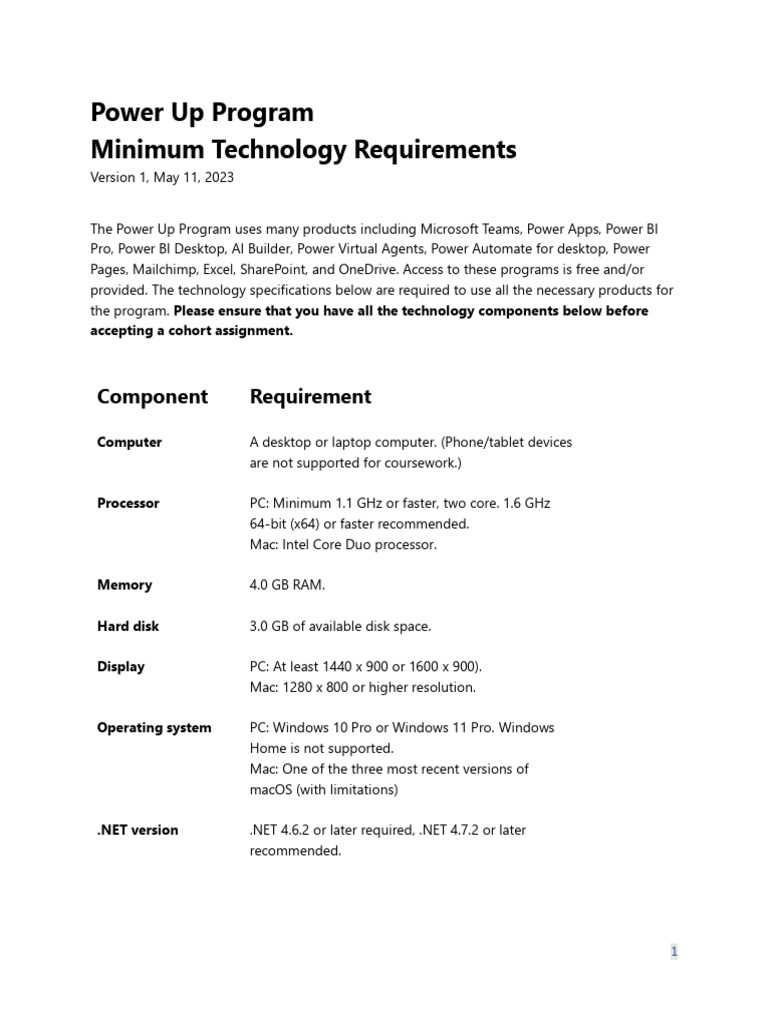 Power Up Program Tech Requirements | PDF | Personal Computers | Chromebook