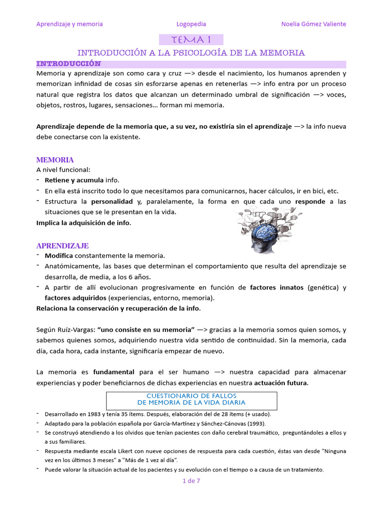 Aprendizaje y Memoria en Psicología | PDF | Memoria | Aprendizaje