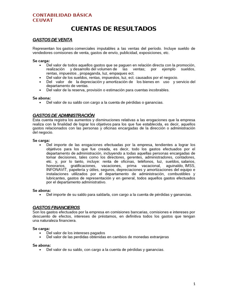 Cuentas de Resultados en Contabilidad Básica | PDF | Estado de ...