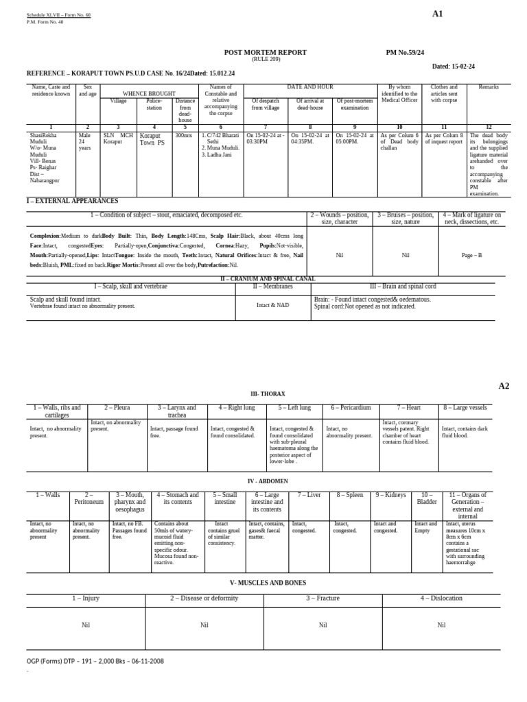 Post Mortem Report: Case No. 16/24 | PDF | Neck | Lung