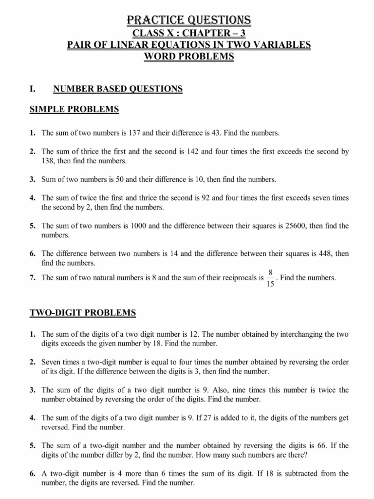 Linear Variable Sheet 2 | PDF