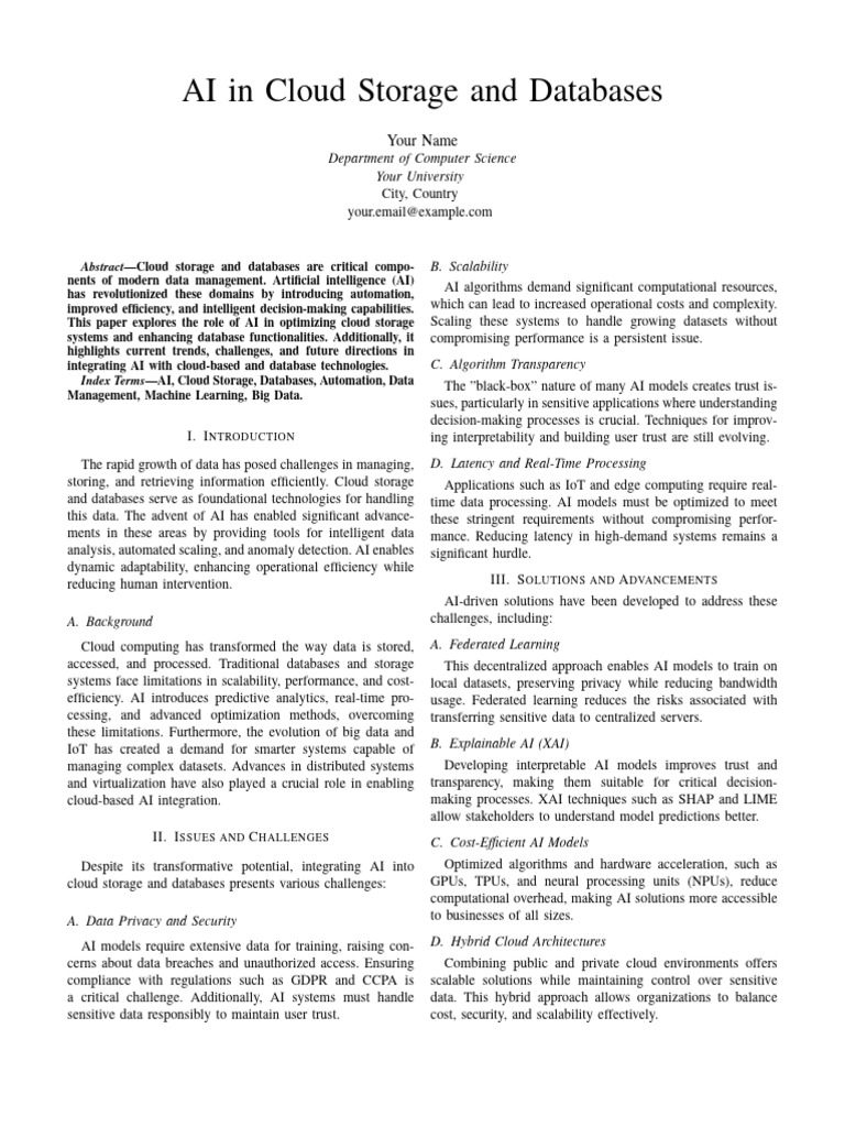 AI Optimization in Cloud Storage & Databases | PDF | Intelligence (AI ...