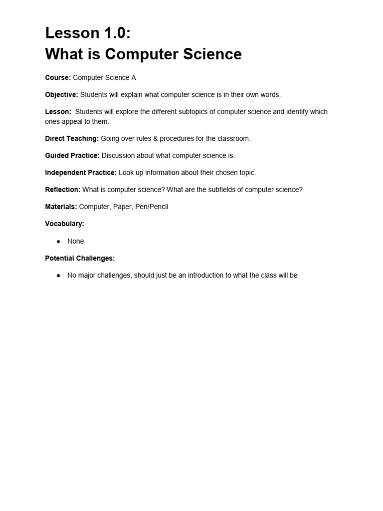 What Is Computer Science Lesson Plan | PDF | Science | Human Communication