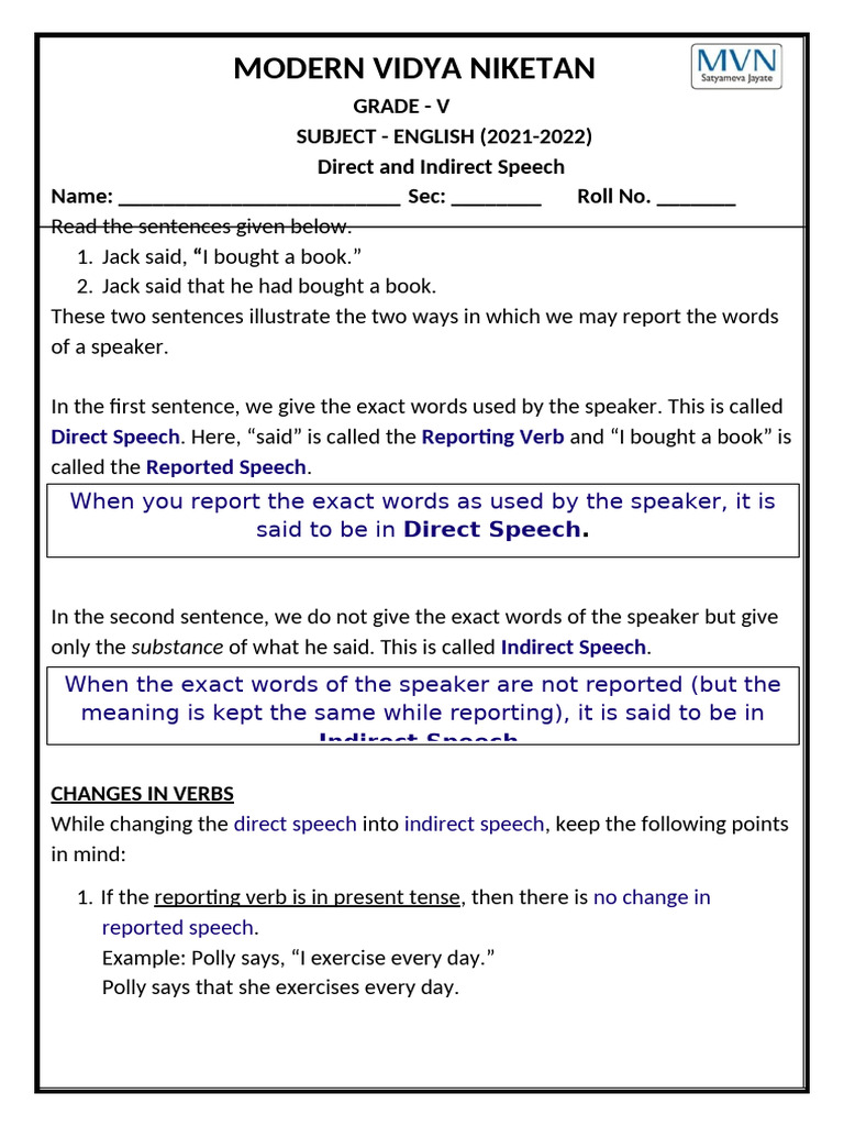 Direct and Indirect Speech Guide | PDF | Grammar | Linguistics