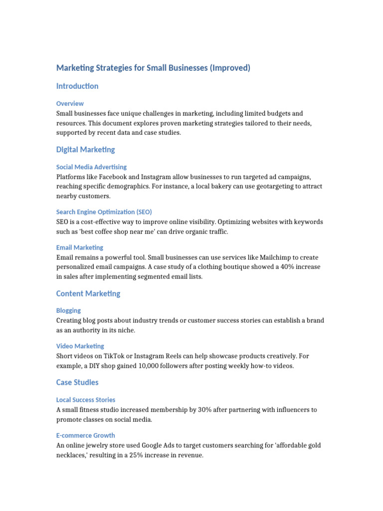 Effective Marketing Strategies for Small Businesses | PDF