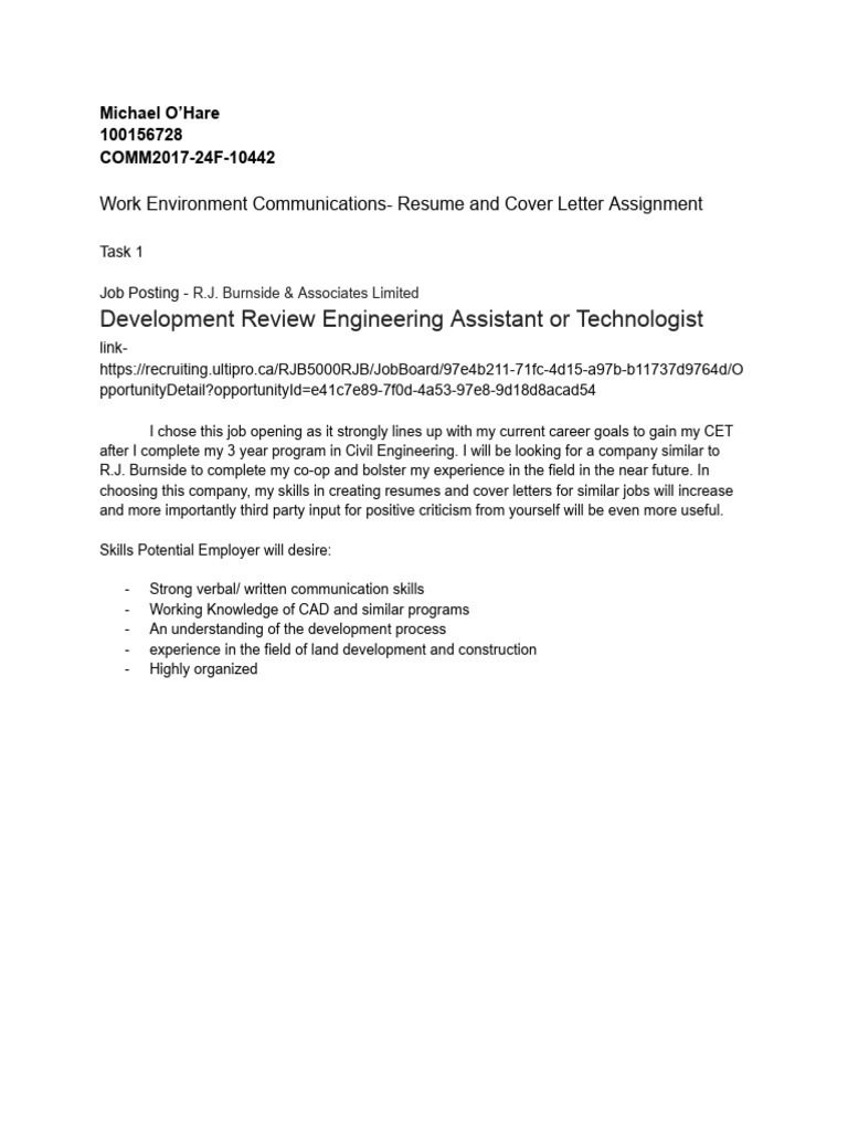 Resume & Cover Letter for Engineering Role | PDF