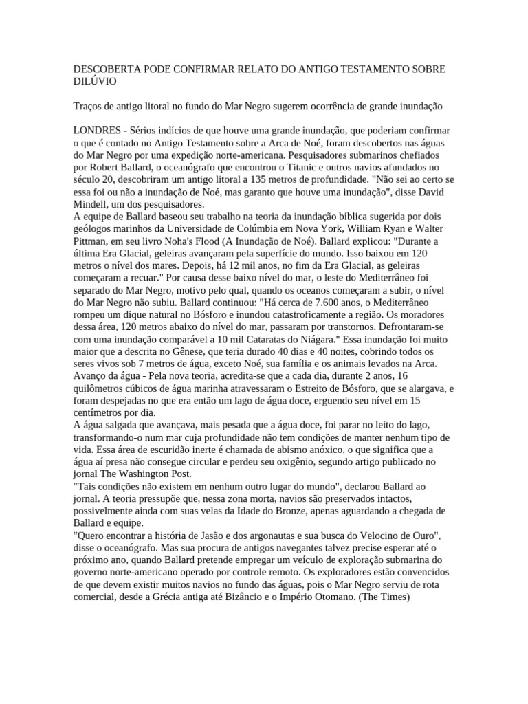 Descoberta Científica Sobre o Dilúvio | PDF | Mito do Dilúvio | Mar