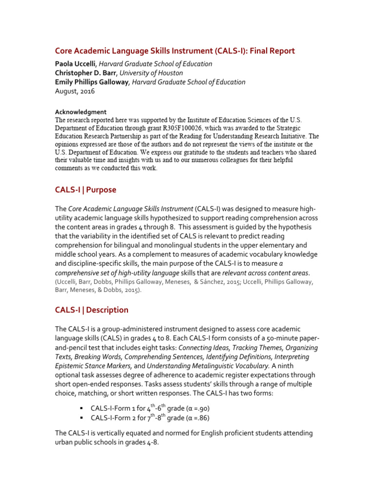 Core Academic Language Skills Assessment | PDF | Linguistics ...