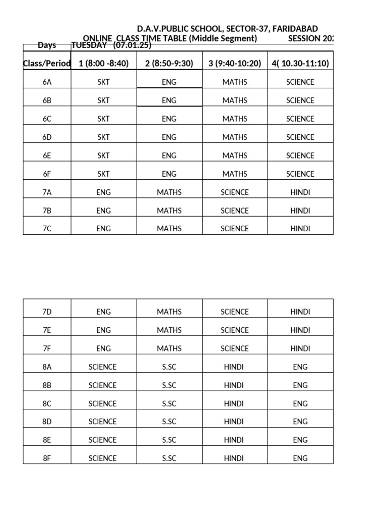 Online Time Table 07.01.25 | PDF
