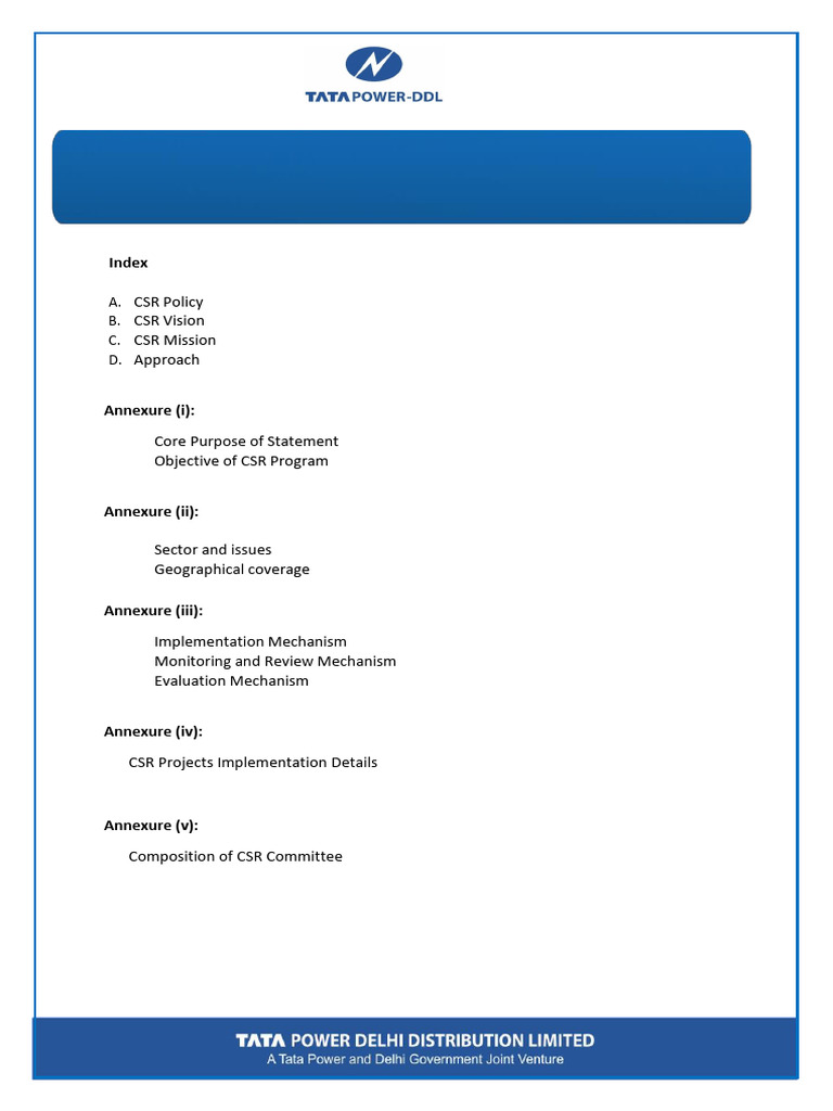 CSR Policy Tata Power-DDL FY 22-23 | PDF | Corporate Social ...