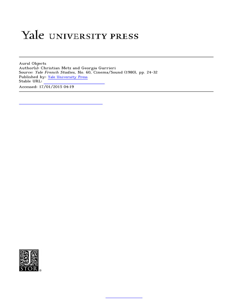 (Yale French Studies Iss. 60) Christian Metz and Georgia Gurrieri ...