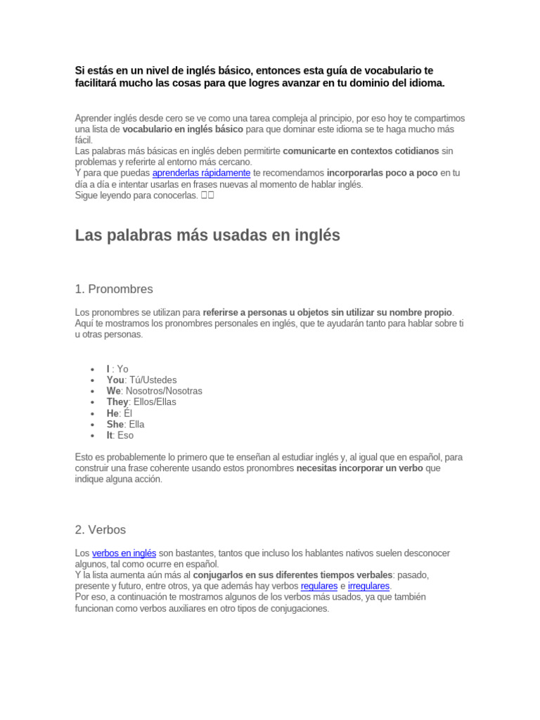 Si Estás en Un Nivel de Inglés Básico PDF Verbo