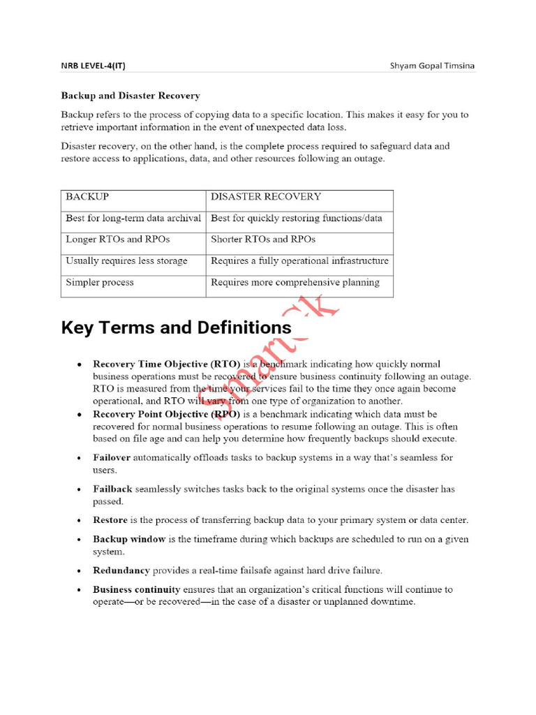 Backup and Disaster Recovery PDF | PDF