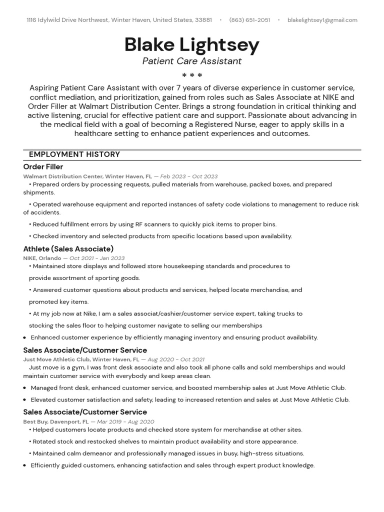 Employment History of Blake Lightsey | PDF | Business | Health Care