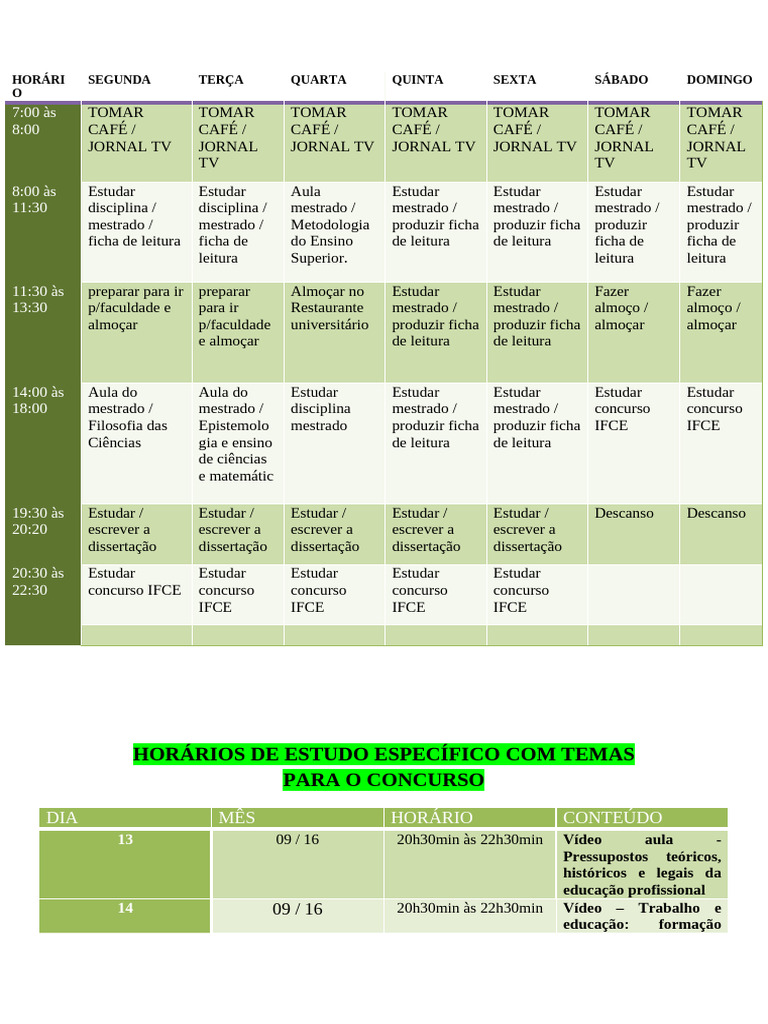 Cronograma de Estudos para Concurso EAD | PDF | Pedagogia ...
