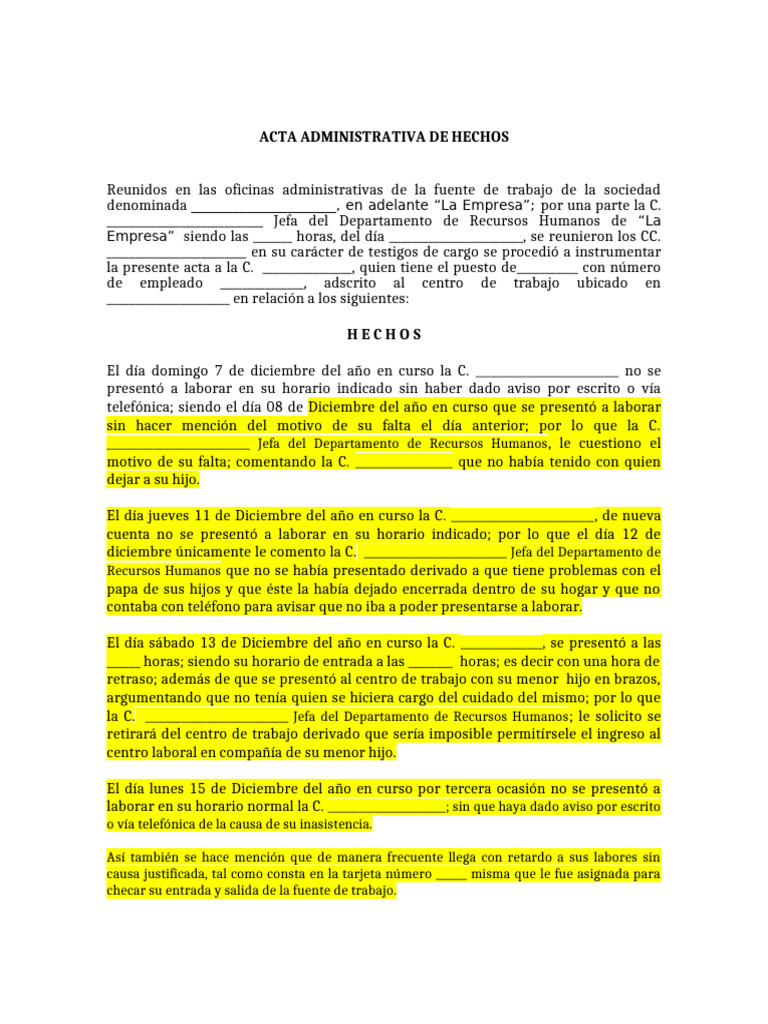 Acta Administrativa Modelo | PDF | Gestión de recursos humanos