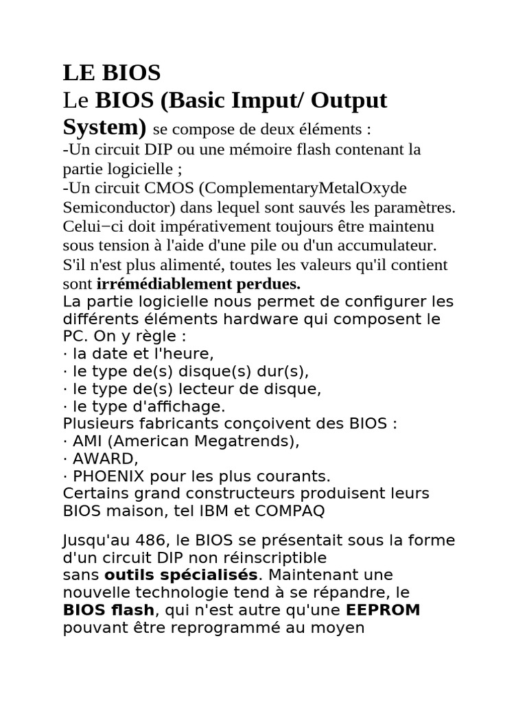 Comprendre le BIOS et son fonctionnement | PDF | Bios | PC compatibles IBM