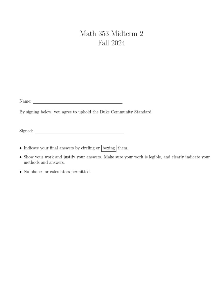 Math 353 Midterm 2 Exam Solutions | PDF | Eigenvalues And Eigenvectors ...