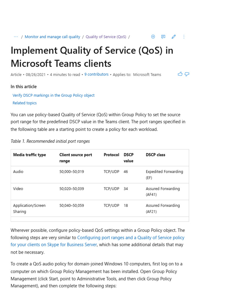Implement quality of service qos in microsoft teams clients