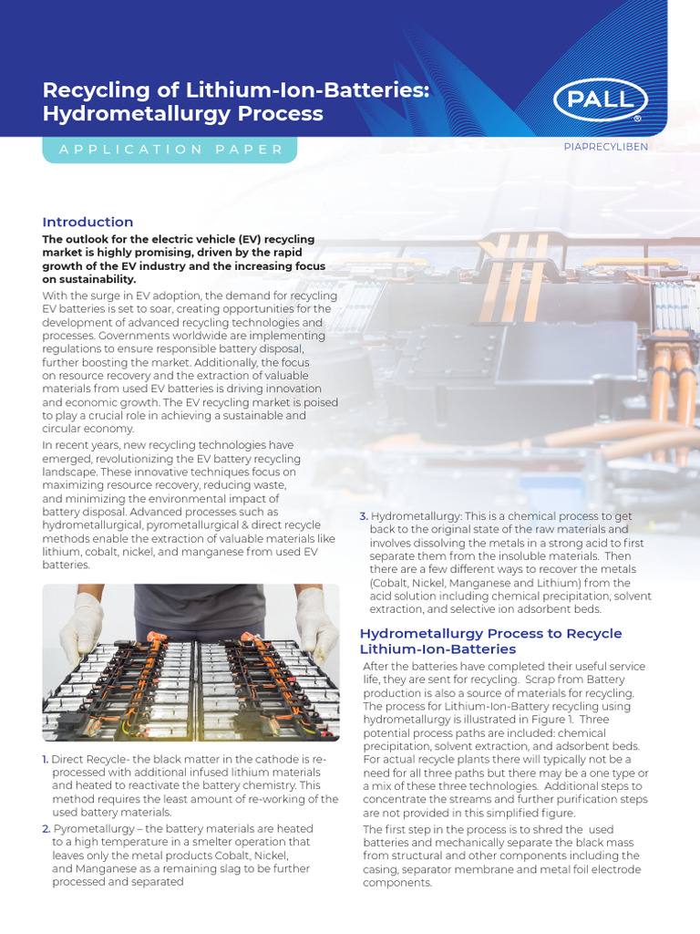 EV Battery Recycling Technologies Explained | PDF | Lithium Ion Battery ...
