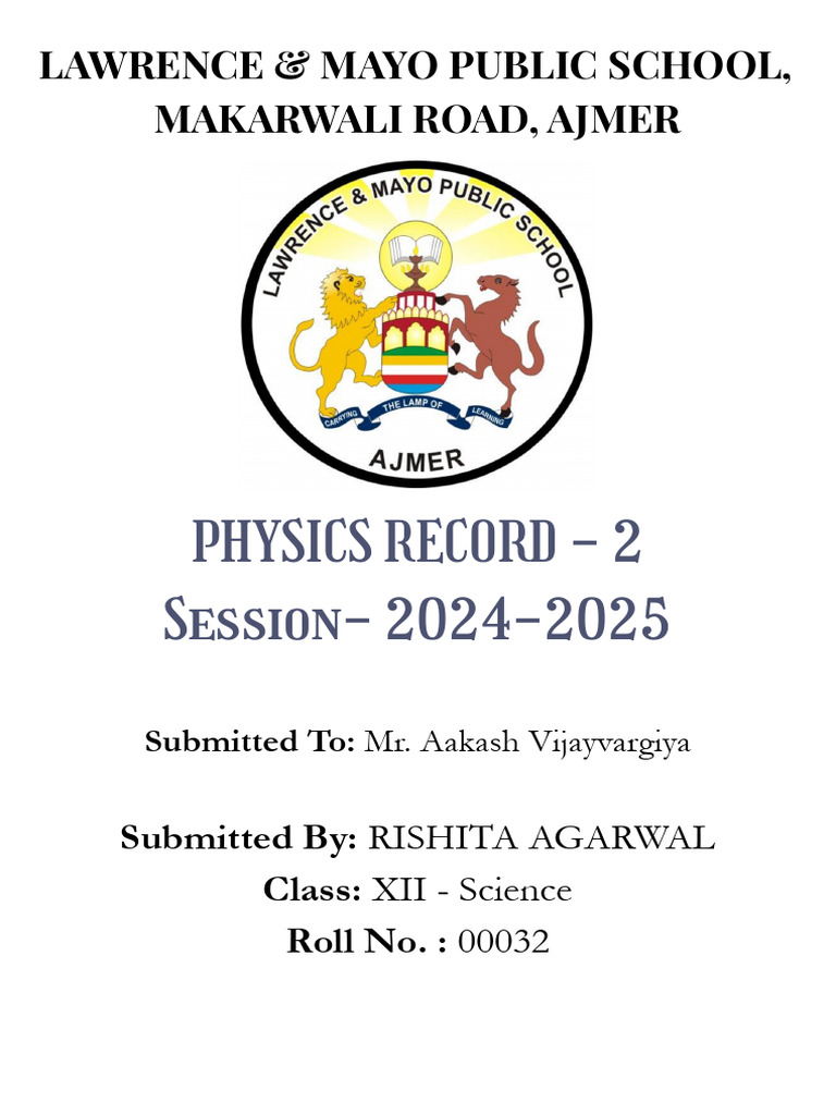 Ajmer Physics Record for Class XII 2024 | PDF