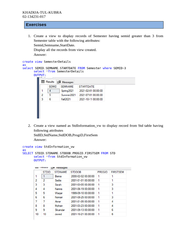 SQL Views Creation and Management Guide | PDF