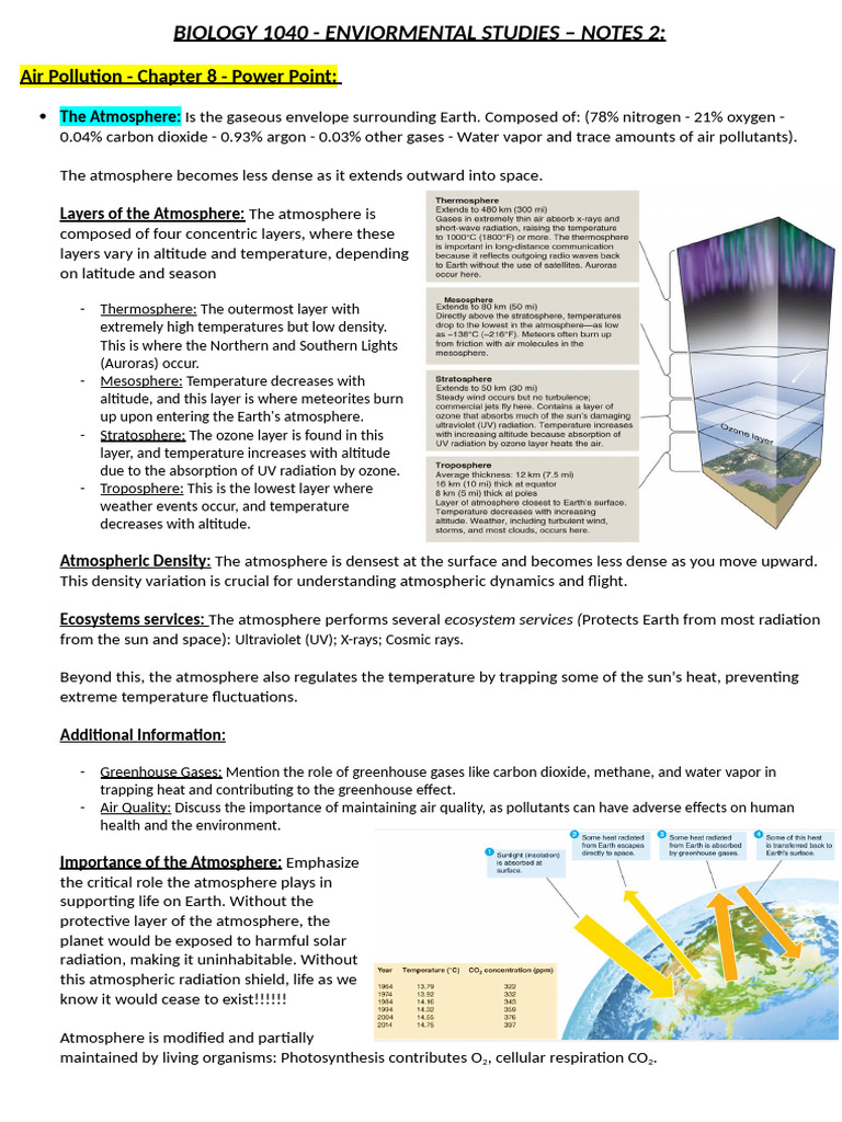 Enviormental Studies - Biol 1040 - NOTES 2 | PDF | Air Pollution ...