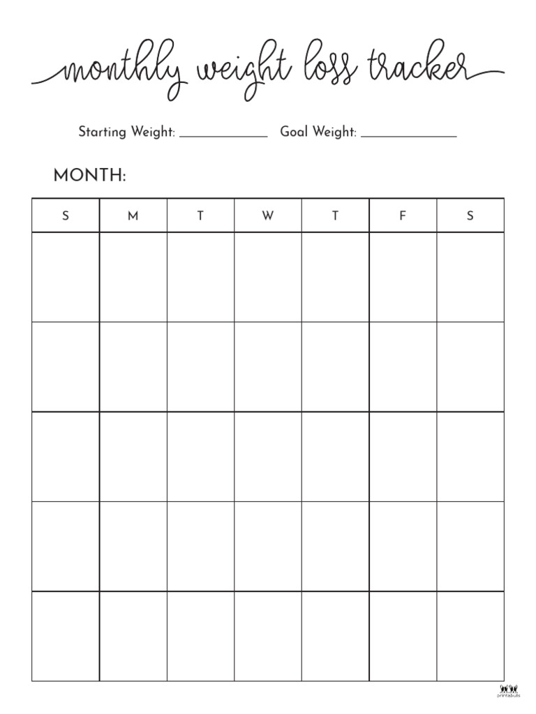 Printable Weight Loss Calendar Tracker 1 | PDF