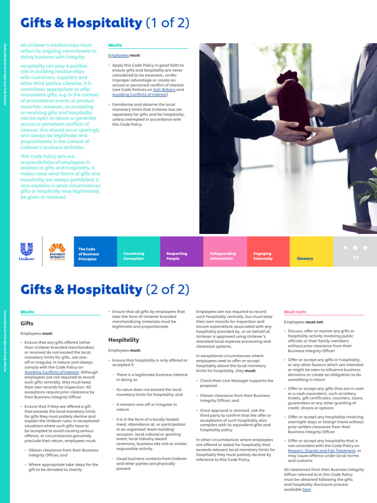 Unilever Gifts & Hospitality Policy | PDF | Conflict Of Interest | Justice