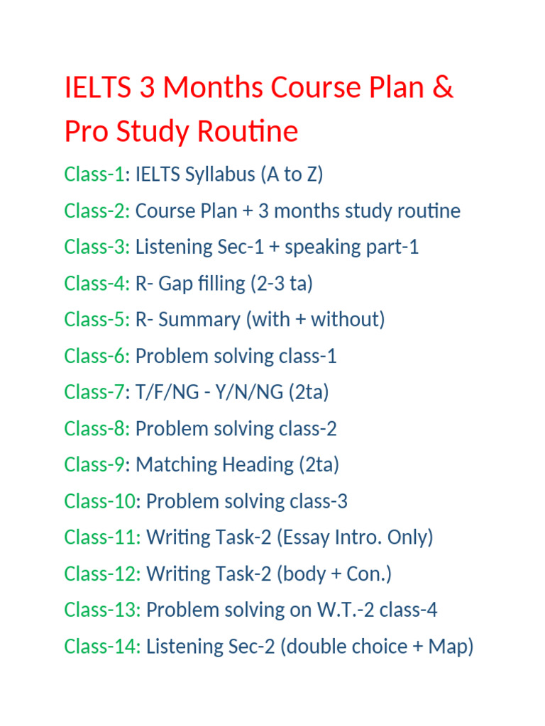 IELTS 3 Months Course Plan | PDF