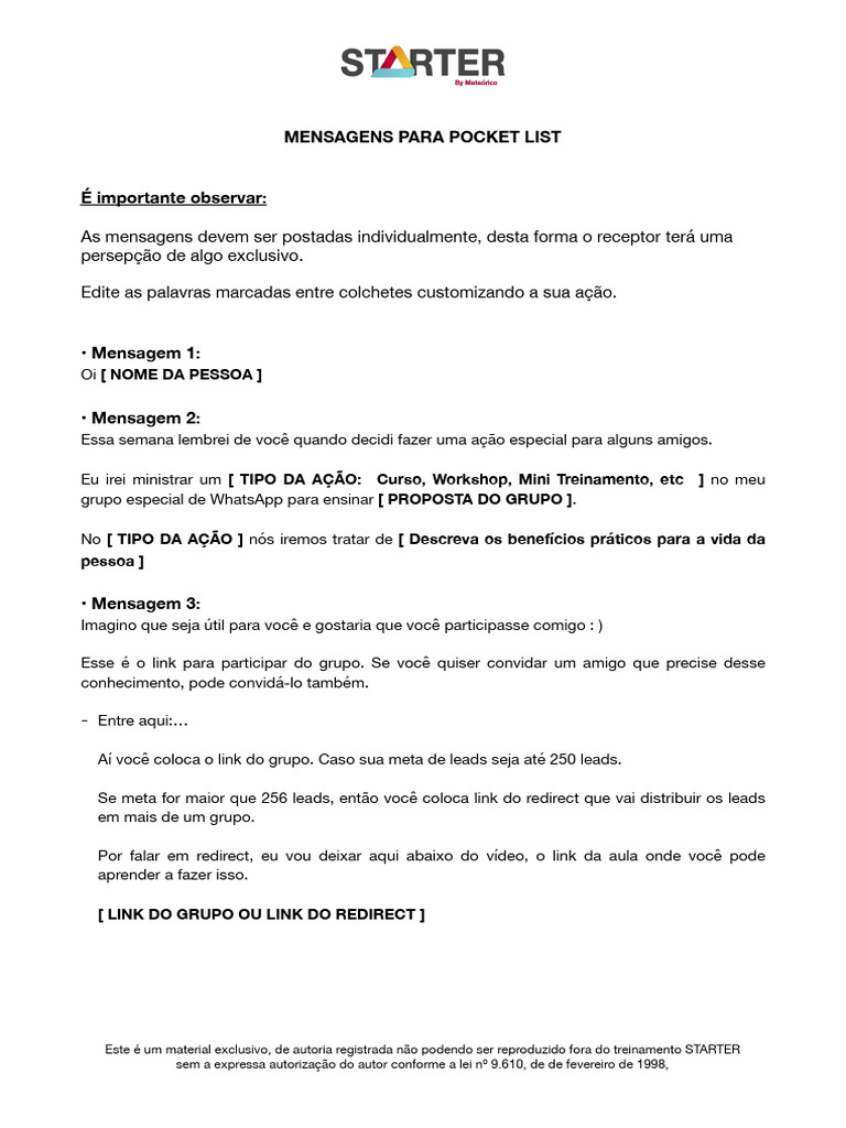 Mensagens Personalizadas para Pocket List | PDF