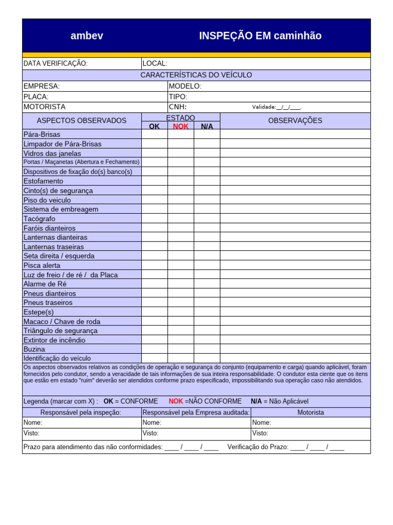 Check List de Vistoria Veicular | PDF