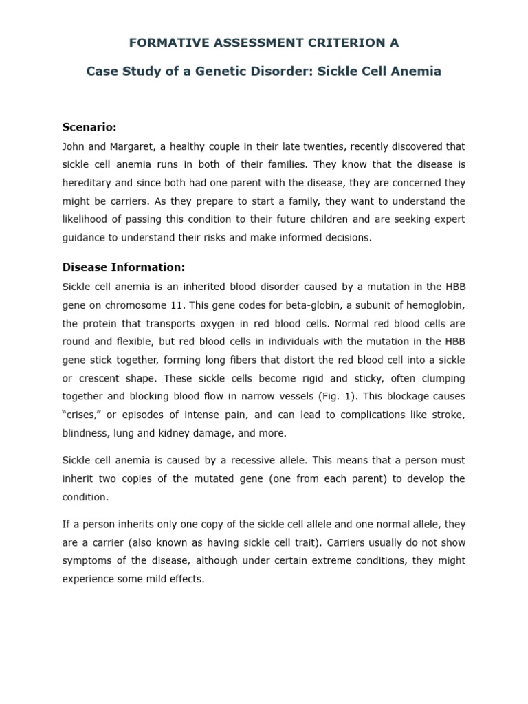 Formative Criterion A - Unit 2 - Case Studies - Sickle Cell Anemia ...