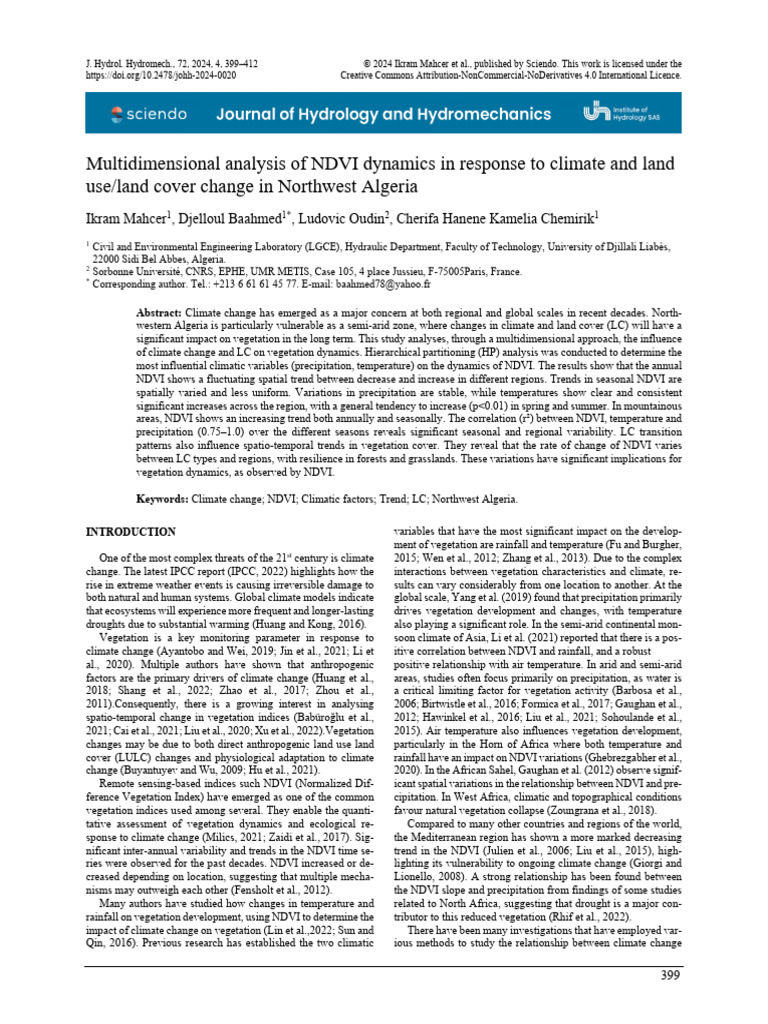 Multidimensional Analysis of NDVI Dynamics in Response To Climate and ...