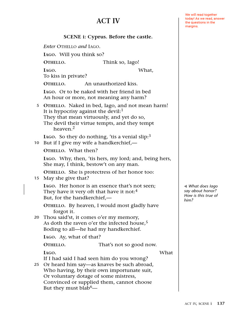 Othello Act IV Close Reading | PDF | Othello | Iago