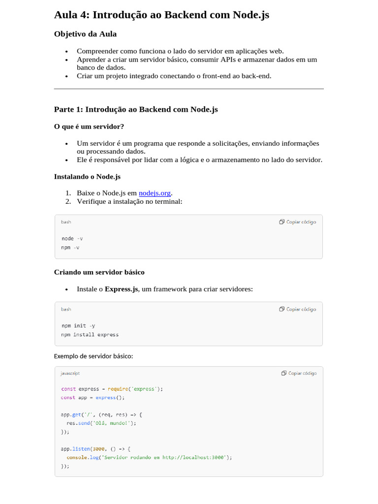 4 - Aula 4 Introdução Ao Backend Com Node.js | PDF | Servidor ...