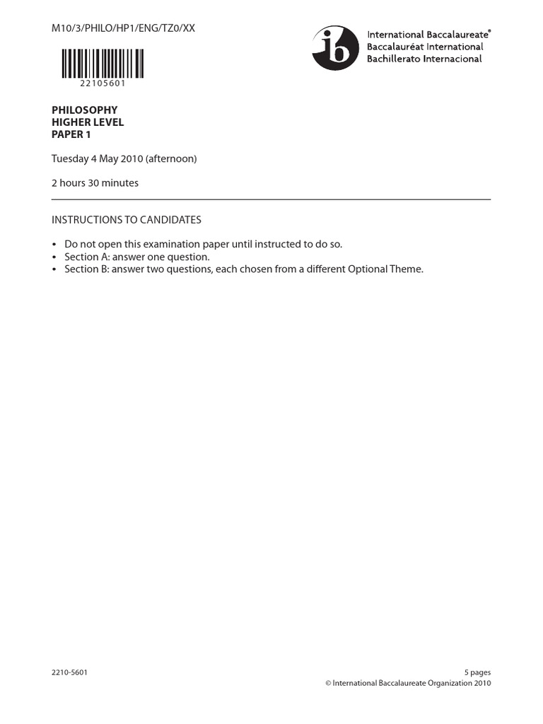 IB Philosophy HL Paper 1 Exam 2010 | PDF | Epistemology | Liberal Arts ...