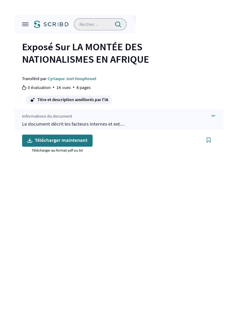 Exposé Sur La Montée Des Nationalismes en Afrique - PDF - Colonisation ...