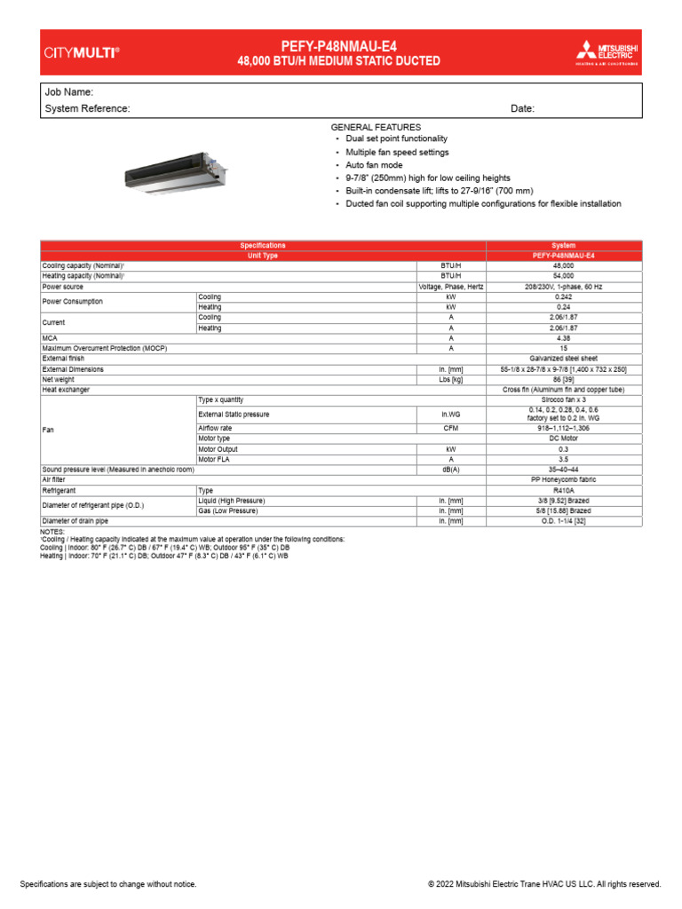 PEFY P48NMAU E4 Submittal | PDF | Thermostat | Air Conditioning