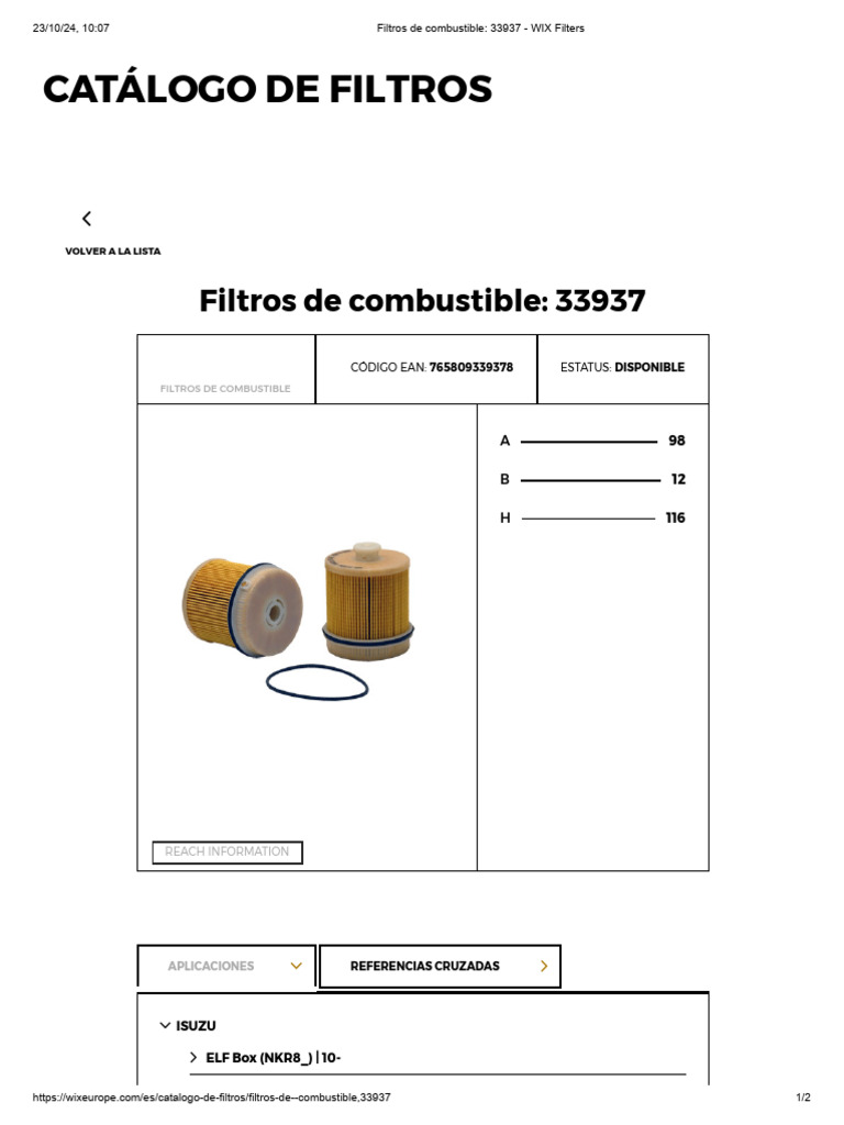 Filtros de Combustible Isuzu 33937 | PDF