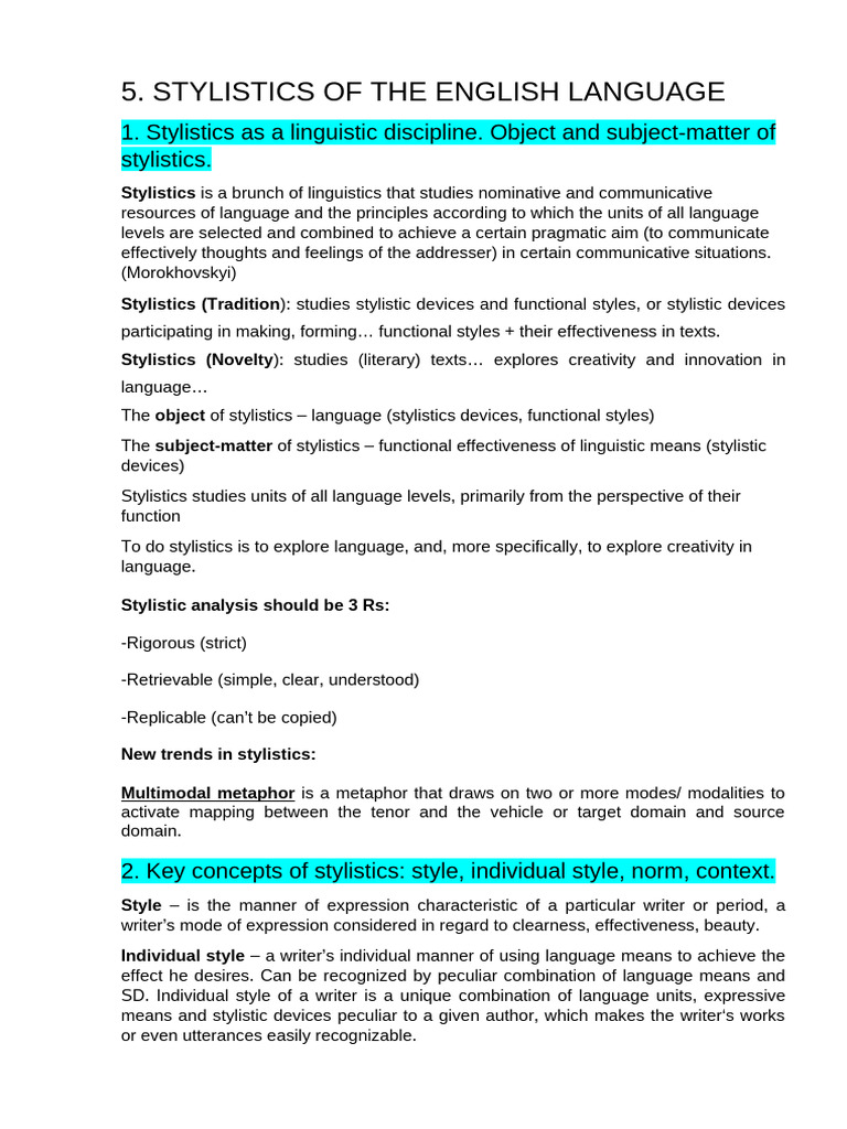 English Language Stylistics Explained | PDF | Rhyme | Metaphor
