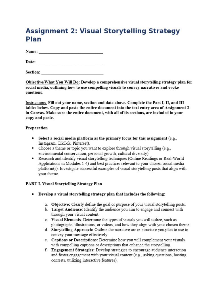 Visual Storytelling Strategy Plan | PDF | Storytelling | Social Media