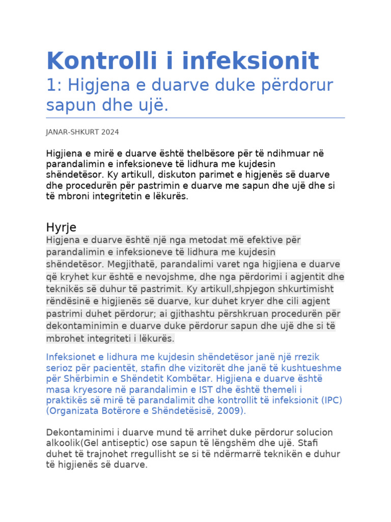 Kontrolli I Infeksionit, HIGJENA E DUARVE | PDF