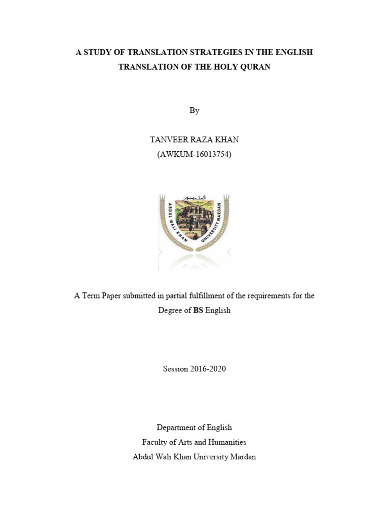 A Study of Translation Strategies in The | PDF | Translations | Quran